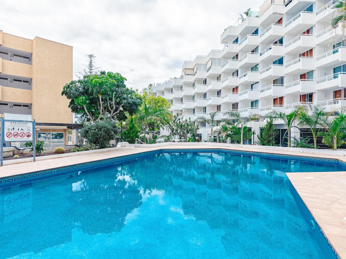 Alojamiento luminoso con vistas a la piscina en Costa Adeje